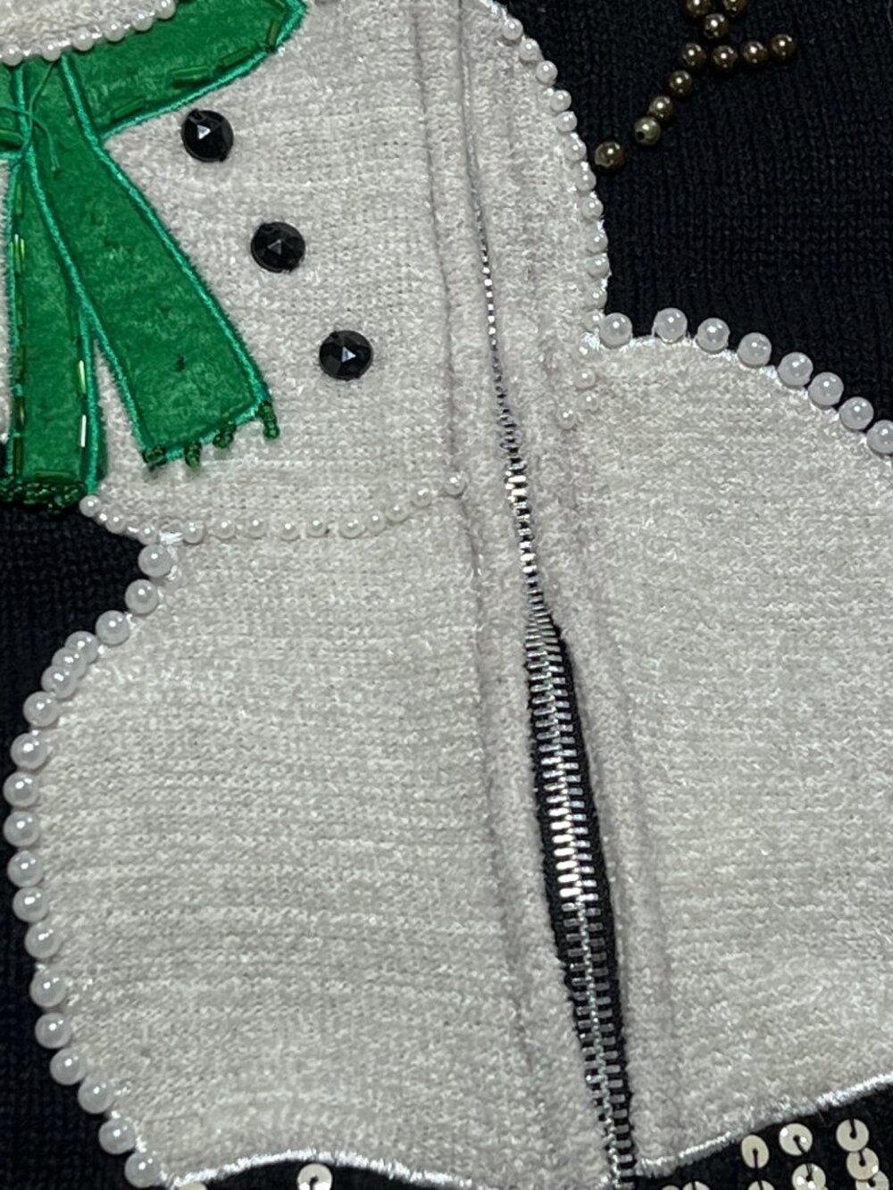 Design Originals Joy Sequin Beaded Snowman Full Zip Black Sweater Cardigan XL - Picture 3 of 11